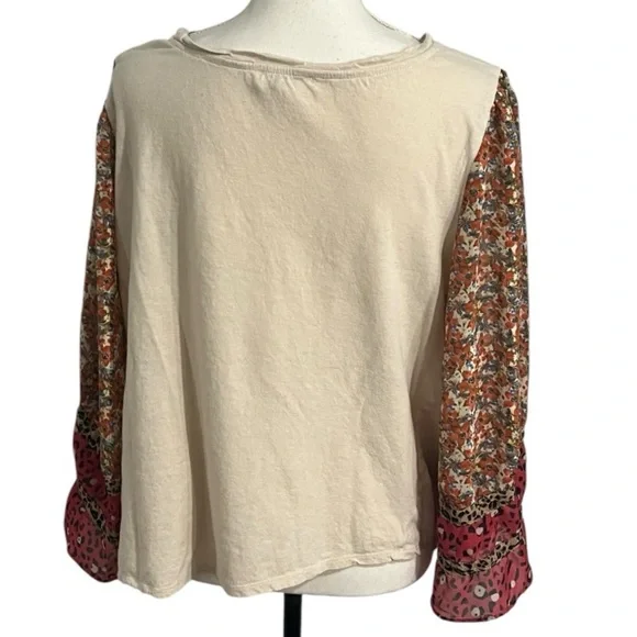 Umgee Boho XL linen-blend sheer sleeves with gold threads wide neck GUC - Picture 3 of 7